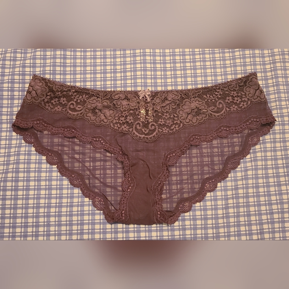 VTG Victoria's Secret Women's Sheer Lace Purple Binkini Panties Sz M EUC